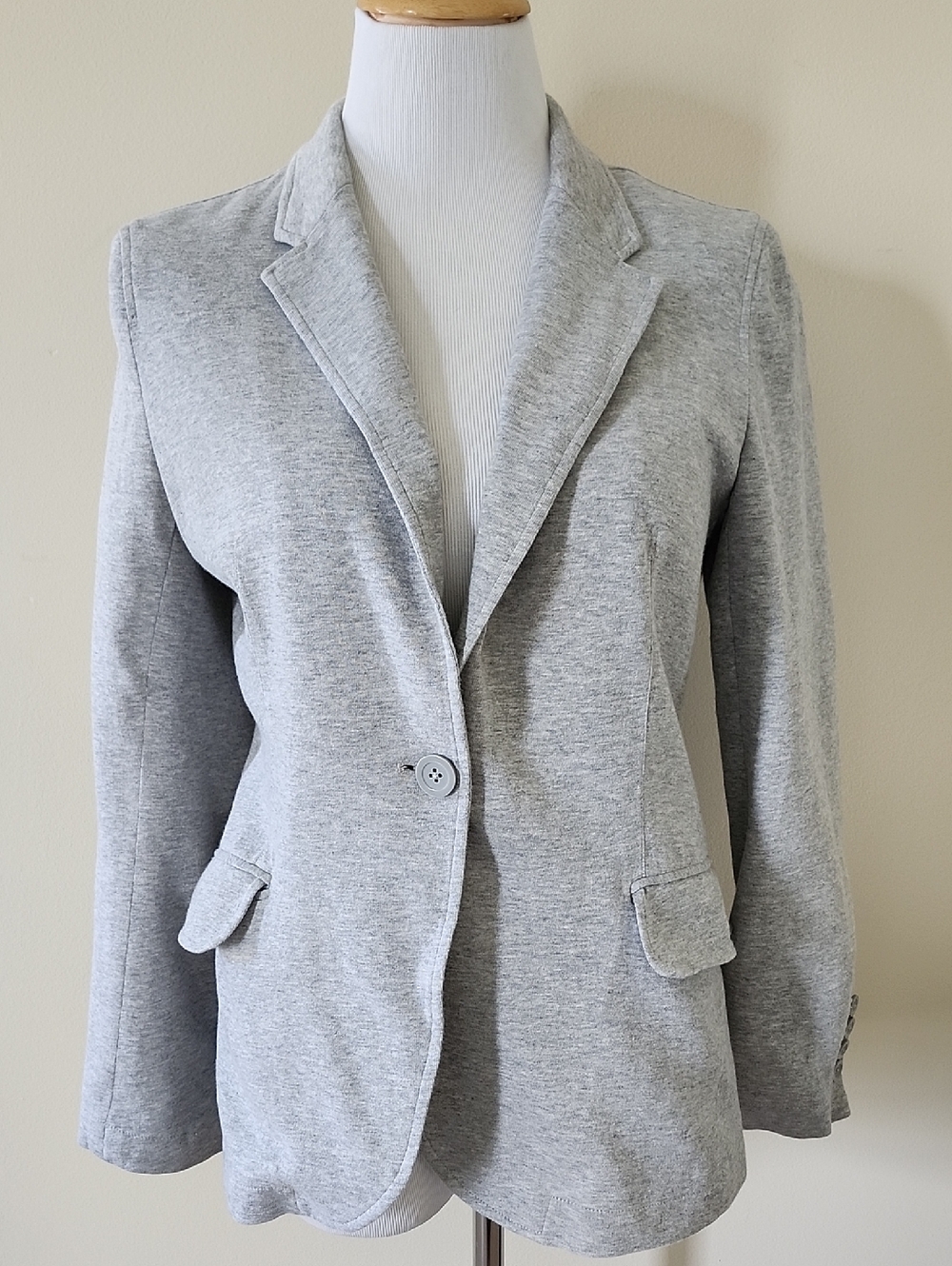 Boston Proper Light Gray Knit Single-Button Blazer
